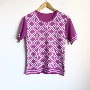 Fendi Pink and White Geometric Pattern Top